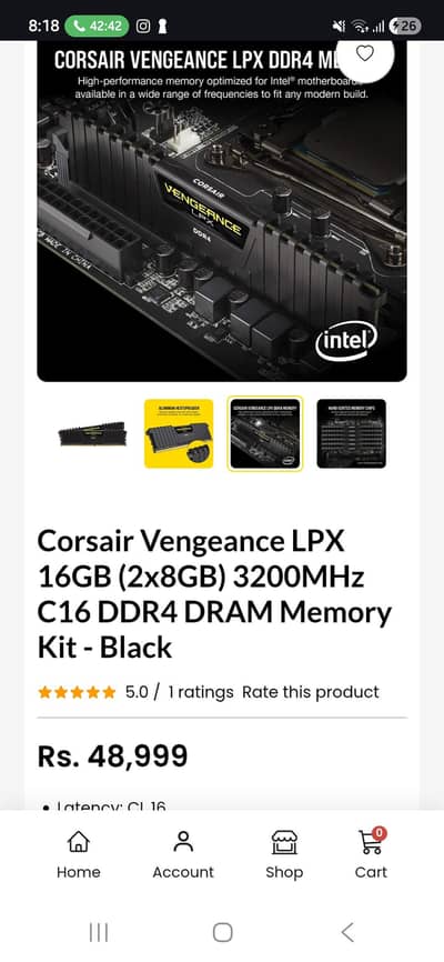 Corsair 16gb DDR4 DRAM 3200mhz C16 (2x8)