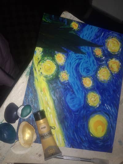 The Starry Night - Vincent van Gogh Inspired Miniature Painting