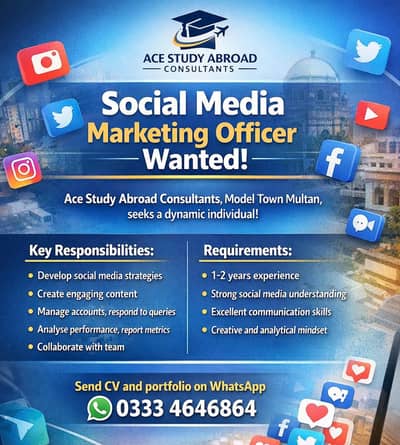 Social Media Marketing Officer Required in Model Town Multan