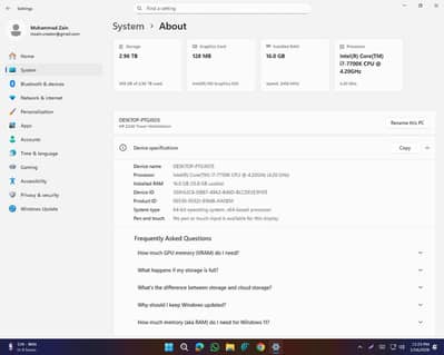 Gaming/Editing PC - i7 7700K - 16GB RAM - 256GB SSD + 3TB HDD