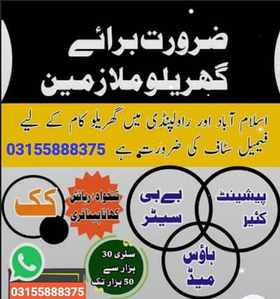 house maid , cook , babysitter , chef hiring , need this staff