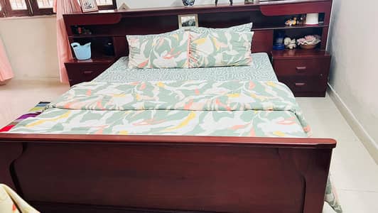 King Size Wooden Bed with Storage Headboard - Pure Wood