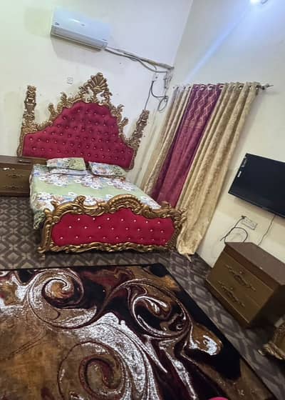 king size bed with mattress and side tables