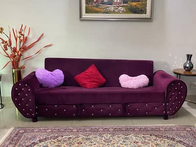 Luxury Sofa Cum Bed | 3 Seater | Maroon Velvet | Excellent Condition