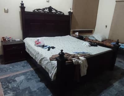 Wooden King Size Bed with Side Tables