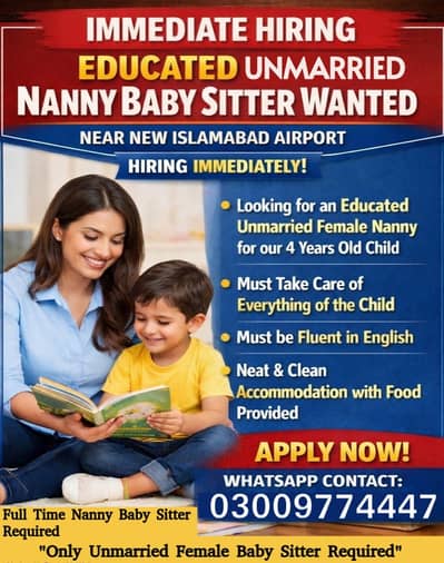 Educated Nanny Baby Sitter Required || Baby Sitter Jobs | Urgent Hiri