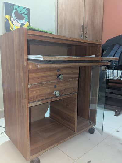 Computer Table with Glass Door & Drawers  Solid Wood Good Condition