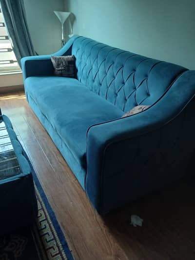 Urgent Sale 5 seater sofa with glass table velvet fabric