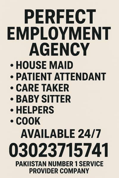 House Maid/Nurse/Nanny/Baby sitter/patient attendant/Helpers/Cook etc