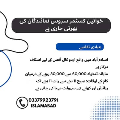 اسلام آباد میں واقع معروف اردو کال سینٹر میں خواتین کی فوری ضرورت ہے