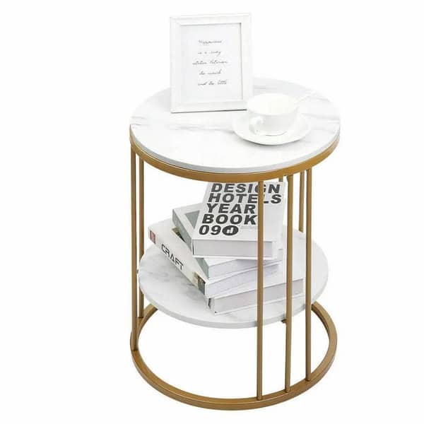 Elegant Designer Side Table Featuring Strong Metal Frame, Wooden Finish and Premium Marble Texture Top