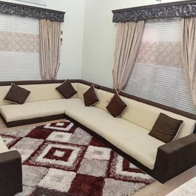 Elegant L-Shape Sofa Set – Brown & Cream | Excellent Condition