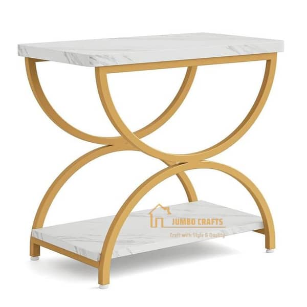 Modern Two-Shelf Side Table with Strong Metal Frame and Wooden Finish for Living Room