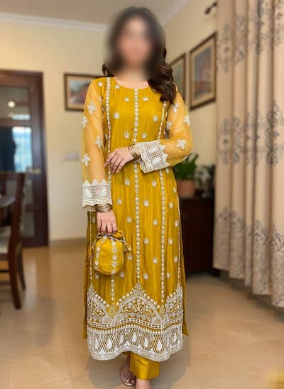 Party Wear flapper, & Yellow Long suit (3pc + pouch)