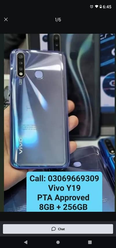 Vivo Y19 PTA Approved 8GB + 256GB With Box 10by10 With Warranty