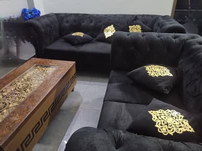 Black Velvet Sofa Set 3+2+1  - Condition Like New
