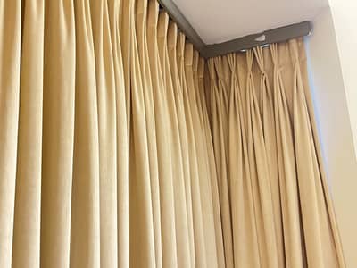 Skin golden self print silk curtain