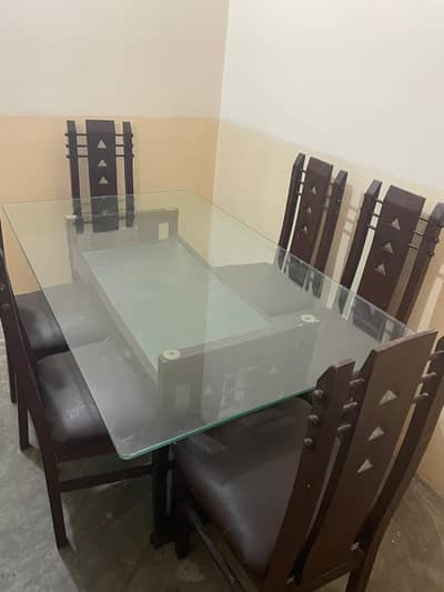 Dining table | 6 seater dining table | solid wooden top glass dining