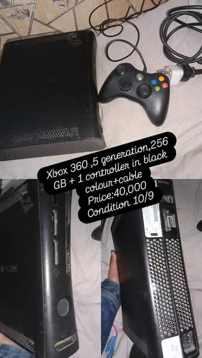 xbox 360, 5 generation, 256gb+ 1 controller in black colour