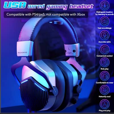 GH601 Machenike 7.1 Surround Sound RGB Gaming Wired USB Headset with