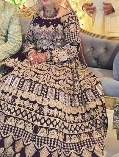 dark mehroon velvet full heavy front and back lehnga cholii