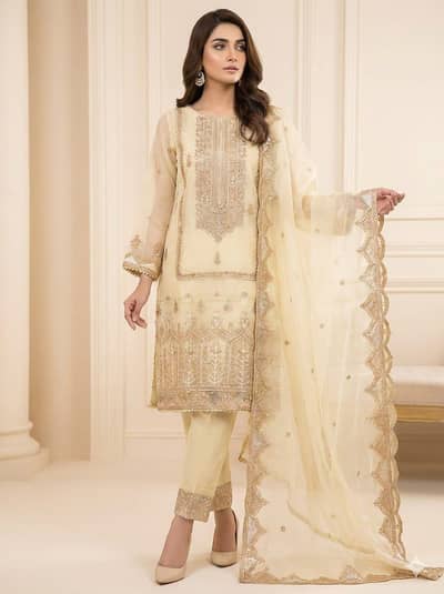 Light Gold Embroidered 3-Piece Formal Suit