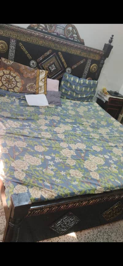 king size bed with matress and side table