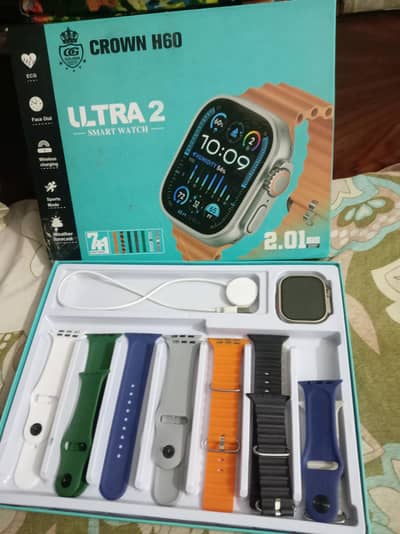 ultra 2 smart watch with 7 straps. . Box kai sath and lead kai sath5