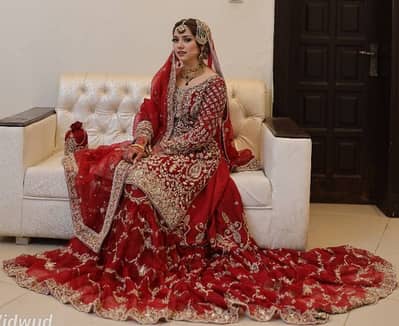 latest fashion bridal set with long shirt and tale langha