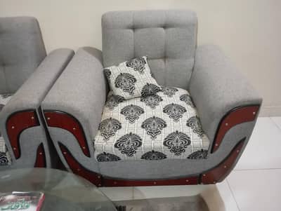 Premium 7-Seater John Sofa Set (3+2+1+1) - Grey & Black Patterned