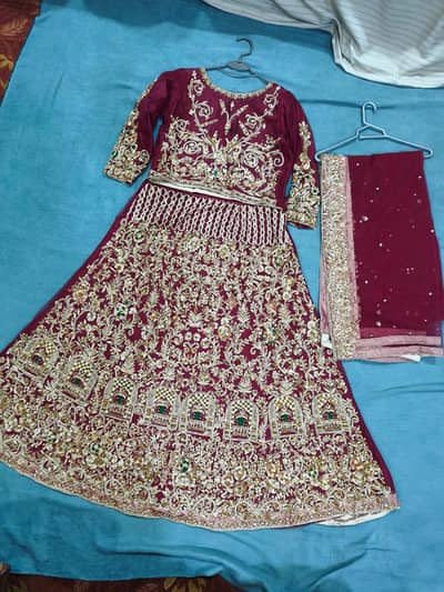 Bridal Lehnga Mehroon – One Time Used – Kora Dabka Work