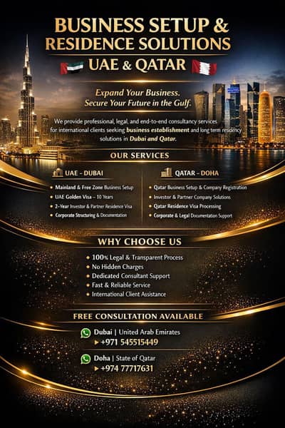 We provide Visa Services and Business Formation Dubai & Qatar