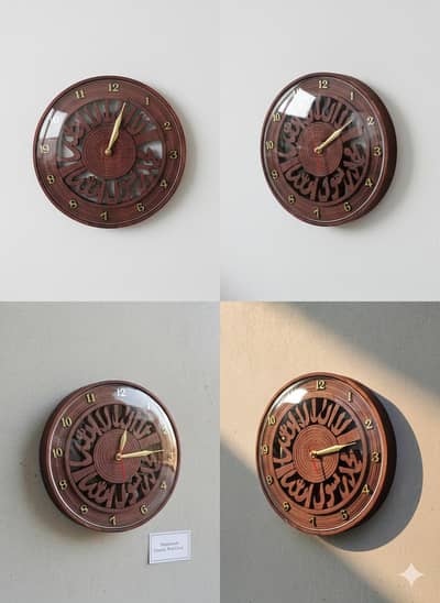 Handmade Islamic Wooden Wall Clock | Kalma Tayyaba Edition