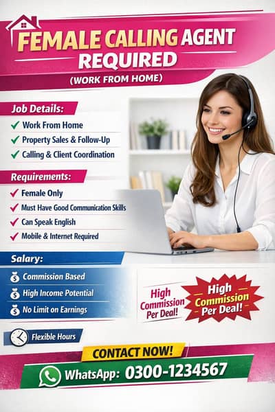 female calling agent required work from home  (property)