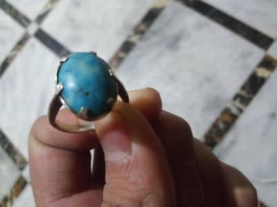 Original Feroza Stone in pure Chandi Ring