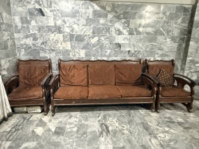 Solid Wood Sofa Set (3+1+1) – Comfortable & Sturdy