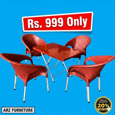 Plastic Chairs & Folding Table Set |  ArZ Furniture Rattan Design