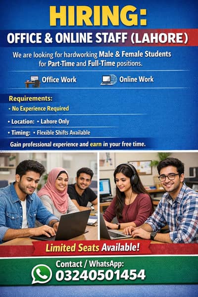 we are hiring for  online and office base  Jobs . Apply now