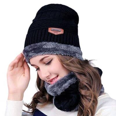 Winter Wool Cap with Neck Warmer Set Unisex