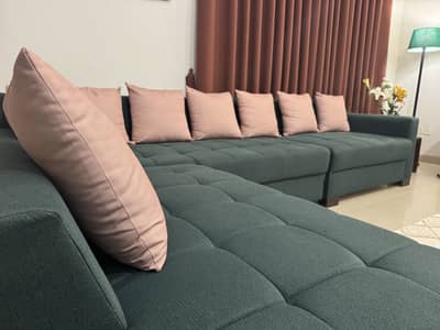 7-Seater L-Shape Sofa in Emerald Green Great Condition