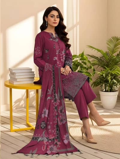 3 PCs women's unstitched printed suit