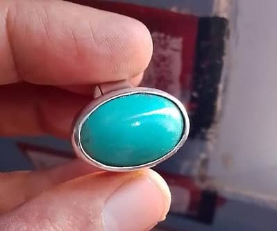 Natural Clean Top Quality Iranian Feroza Hand Made Chandy Ring