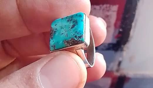 Feroza Turquoise Natural Gemstones With Beautiful Silver Chandy Ring