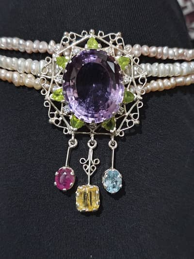 Multi-Gemstone & Freshwater Pearl Choker in 925 Sterling Silver