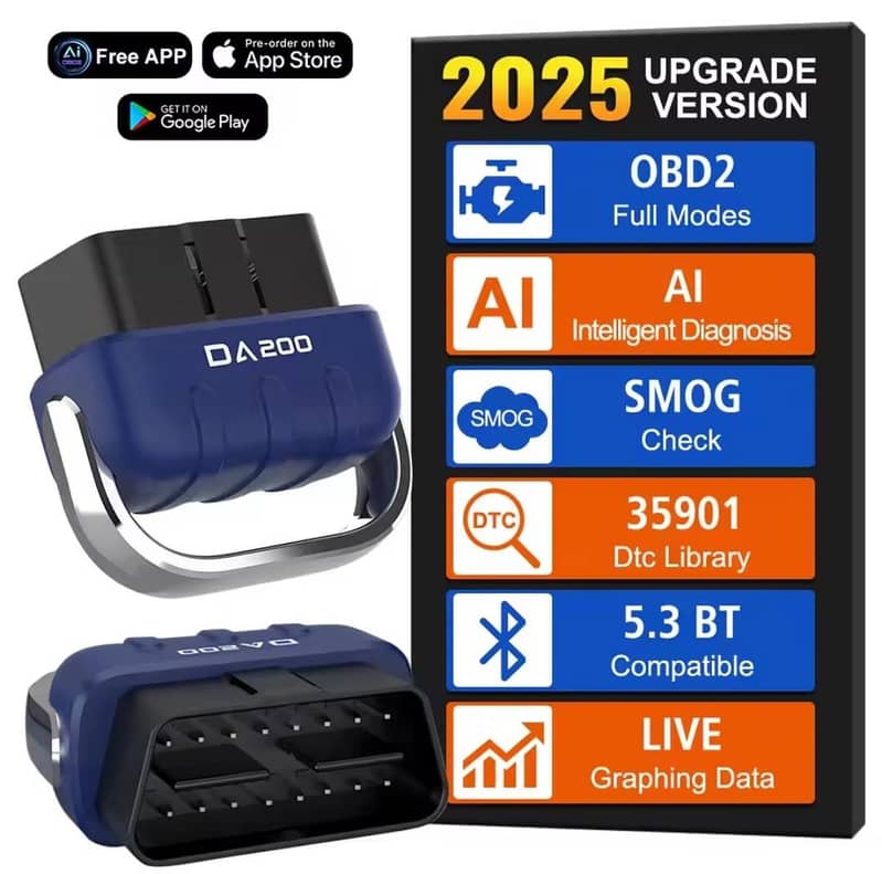 DA200 OBD2 Car Diagnostic Tool Bluetooth 5.4 compatible Code Reader 0