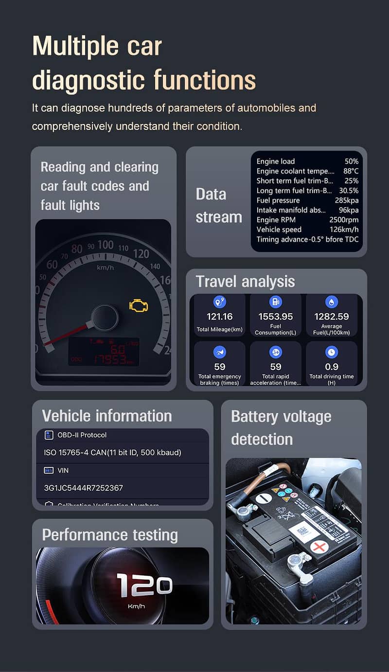DA200 OBD2 Car Diagnostic Tool Bluetooth 5.4 compatible Code Reader 2