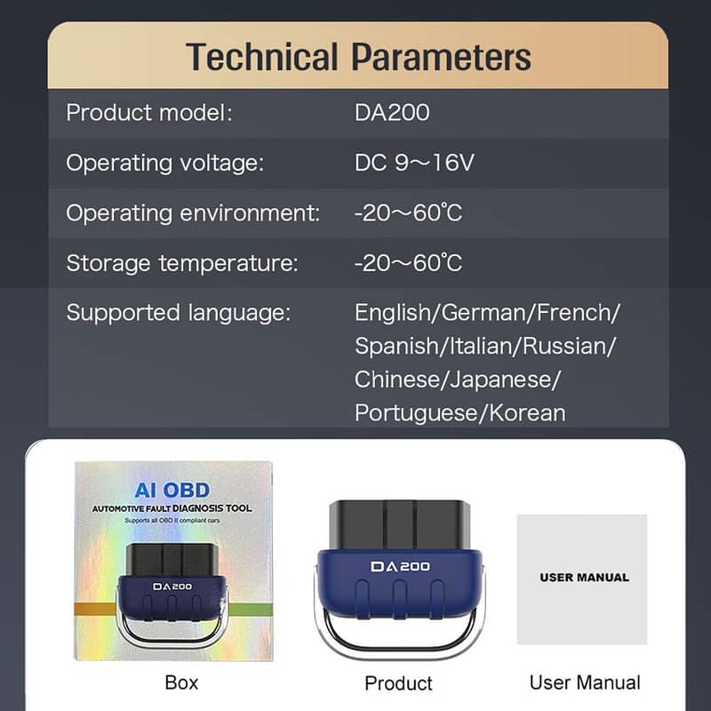 DA200 OBD2 Car Diagnostic Tool Bluetooth 5.4 compatible Code Reader 5