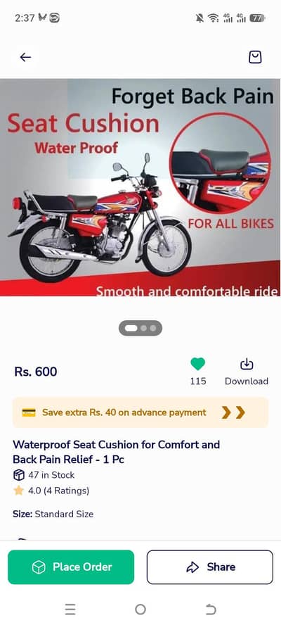 Waterproof Seat Cushion for Comfort and back  pain Relief 1pc