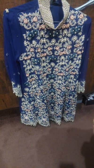 royal blue high neck zari work frock