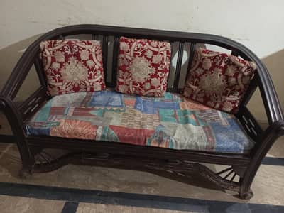 Wooden Sofa Set – 3+1+1 – with Cushions . . . Good Condition